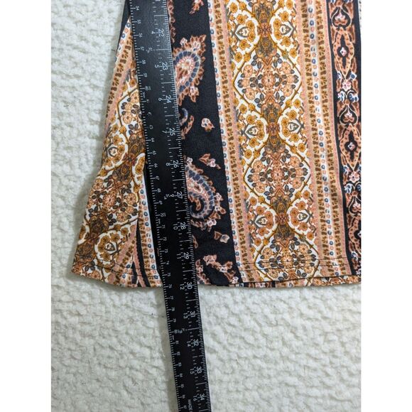 Mind Code SMALL Flared Ankle Pants Black Brown BoHo Paisley Design High Waist - Picture 6 of 9